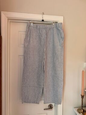 Quince Women’s Light Blue Pinstripe Linen-Blend Pants